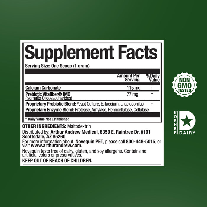 Novequin pet supplement fact label